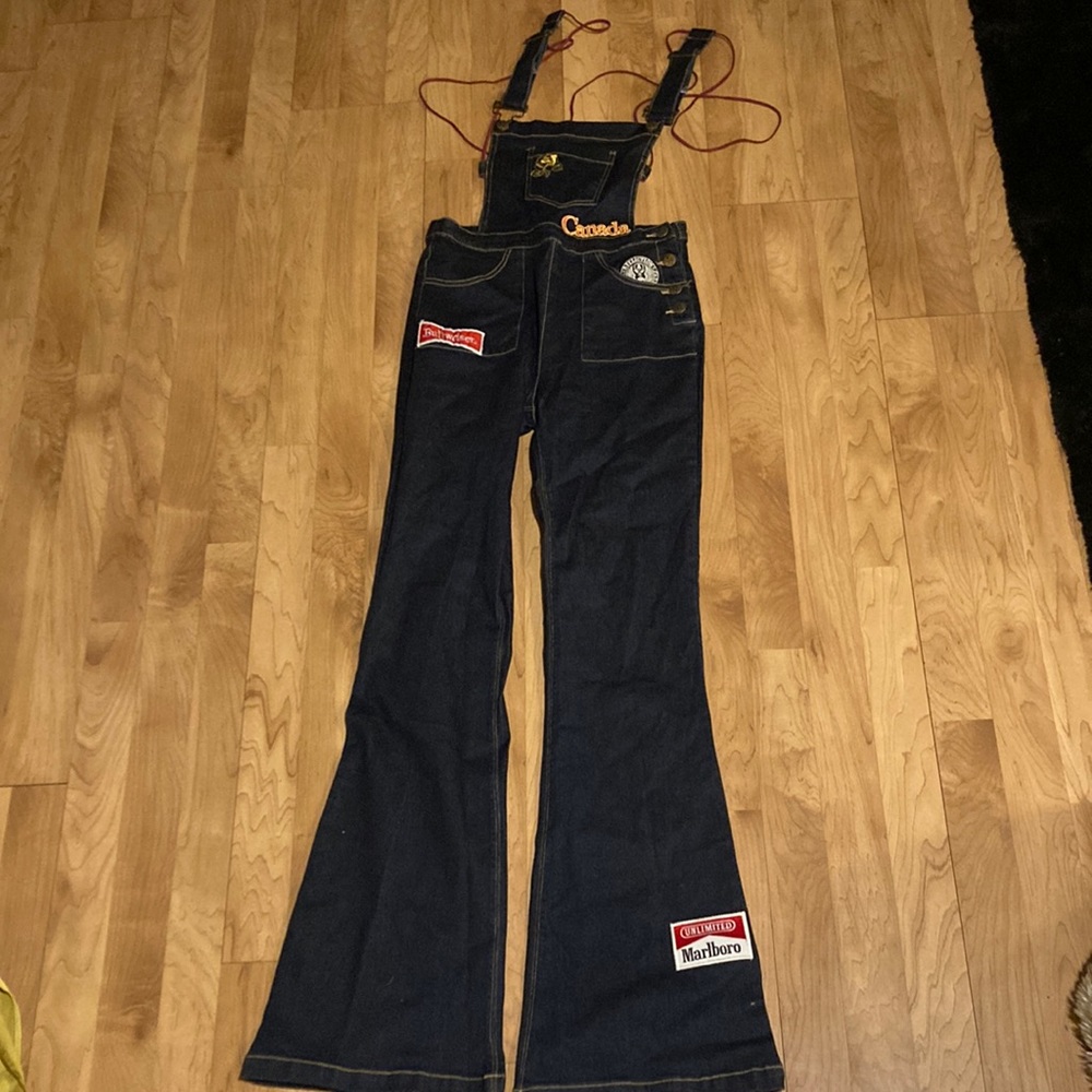 Denim backless patchwork jumpsuit